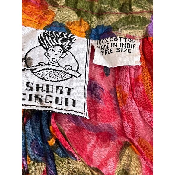 Vintage 80s Short Circuit Floral Maxi Skirt One Size Cotton Boho Hippie Tropical - Picture 12 of 13